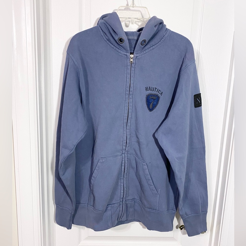 Y2K Nautica Embroidered Patches Zip Up Hoodie Vintage Blue Men’s Large